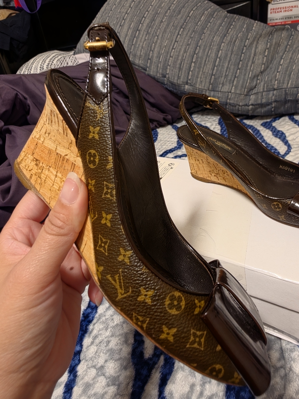 Louis Vuitton Brown Monogram Cork Wedge Slingback Sandals